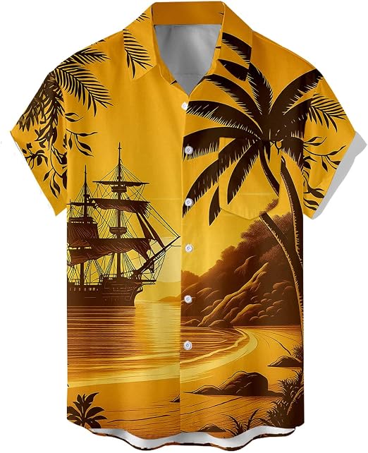 Hawaii Shirt Men's Botton Down Beach Shirt Summer T-Shirt Holiday Oversized Work Shirt Breathable Hawaiian Shirt Outdoor Men's Shirt Short Sleeve Golf Shirt Lapel T-Shirt